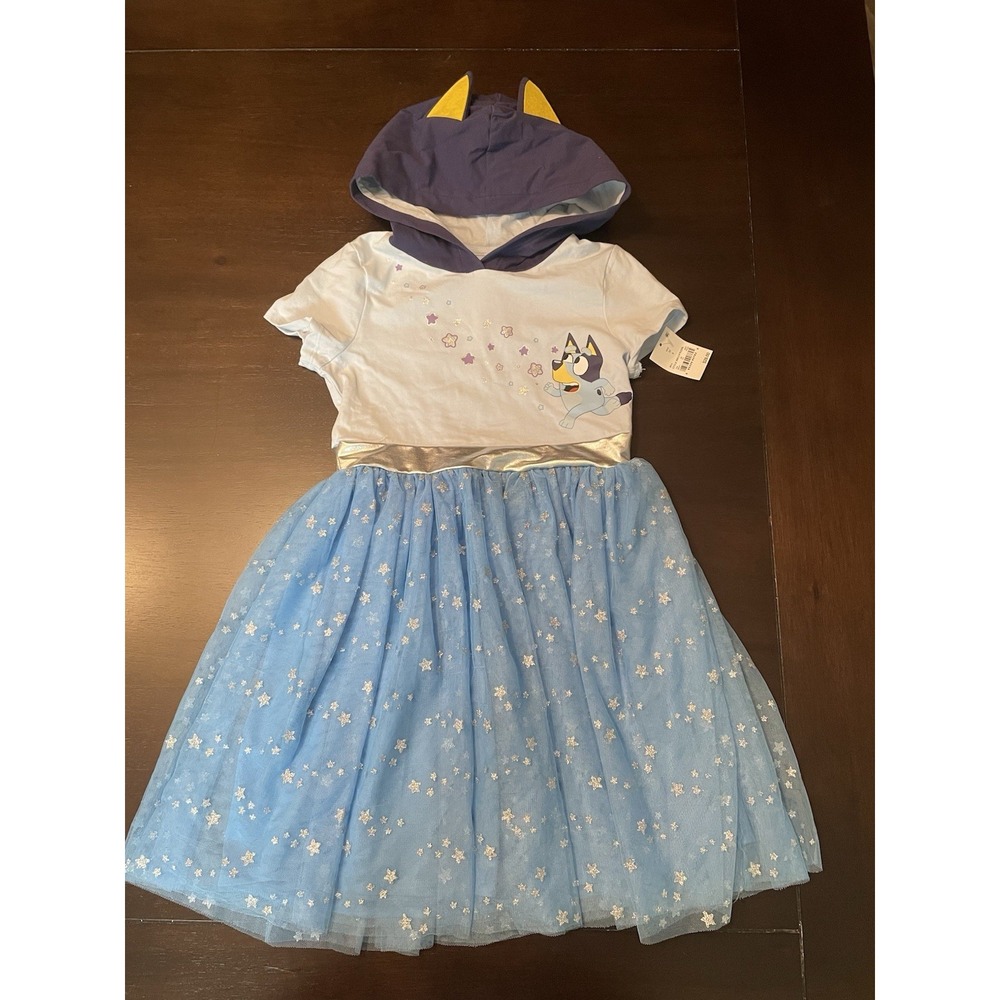 Bluey Girls Blue Hooded w/ ears Tutu Mesh Dress Size M (8) New with Tags